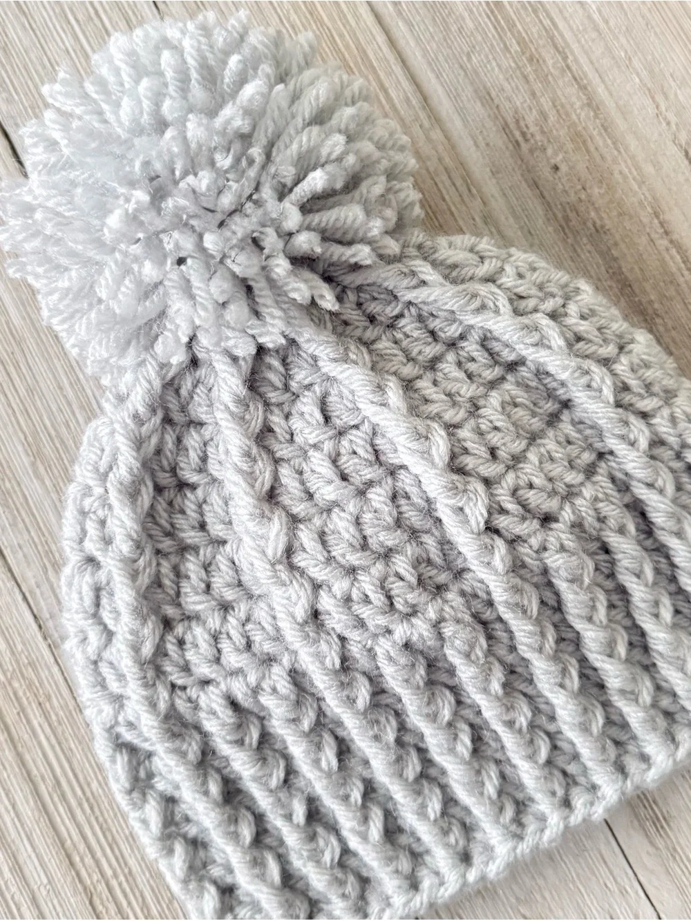 Chunky Knit Pom Beanie for Newborn - Light Gray